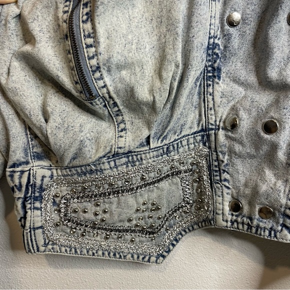 Y2K McBling Cowgirl Rhinestone Fringe 80s Western Studded Denim Jacket sz M L - Picture 4 of 9